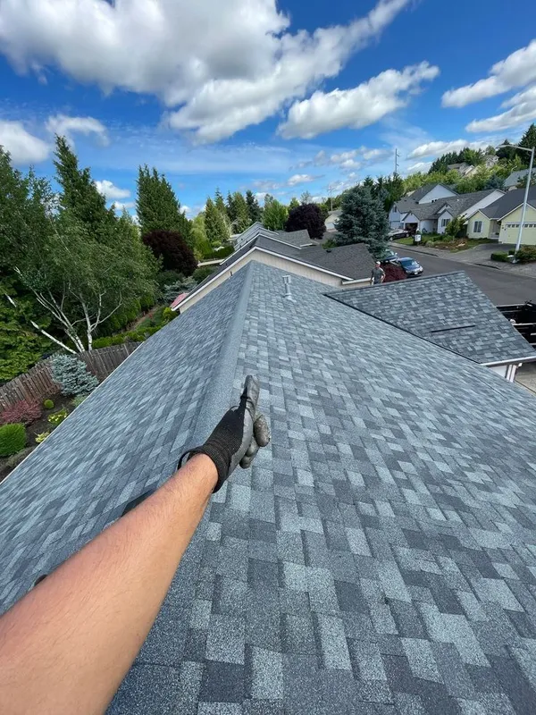 Detailed roofing work with scenic view